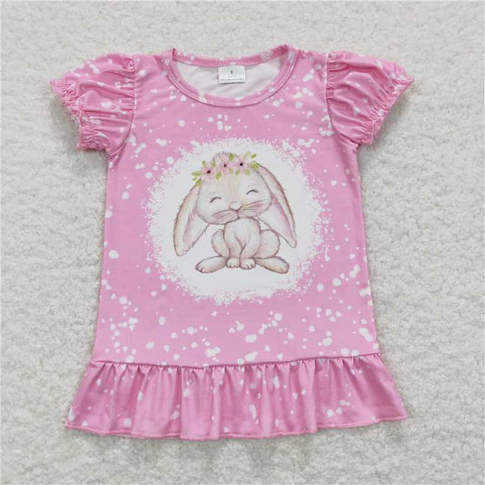 RTS NO MOQ Summer Baby Girls Short Sleeve GT0466 Pink Easter Rabbit Short Sleeve Tee Shirts Tops