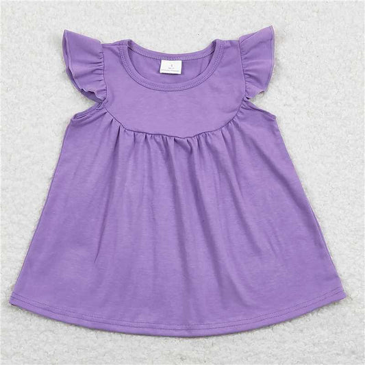 5.20 RTS NO MOQ Summer Baby Girls Short Sleeve GT0461 Lavender Flutter Sleeve Tunic Tops