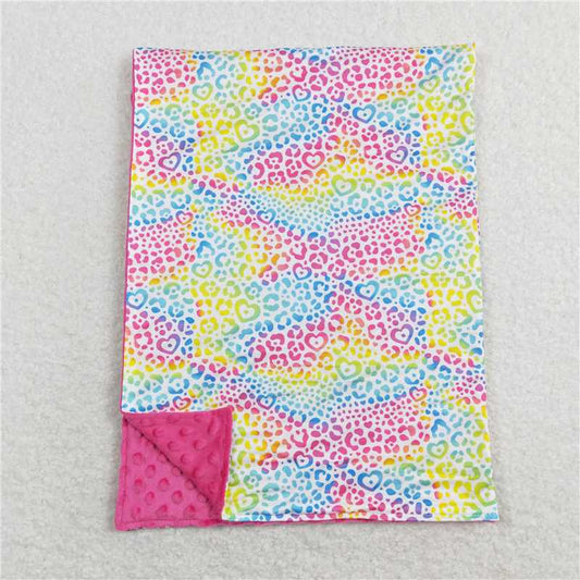 BL0121 Baby Girls Pink Colorful Leopard Minky Blankets