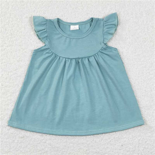 5.20 RTS NO MOQ Summer Baby Girls Short Sleeve GT0460 Blue Cotton Flutter Sleeve Tunic Tops