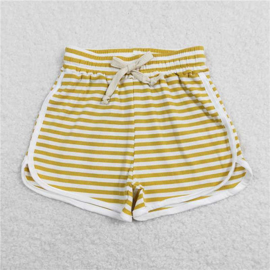 6.23 RTS NO MOQ Baby Girls Summer Pants SS0210 Mustard Stripes Cotton Sports Design Shorts