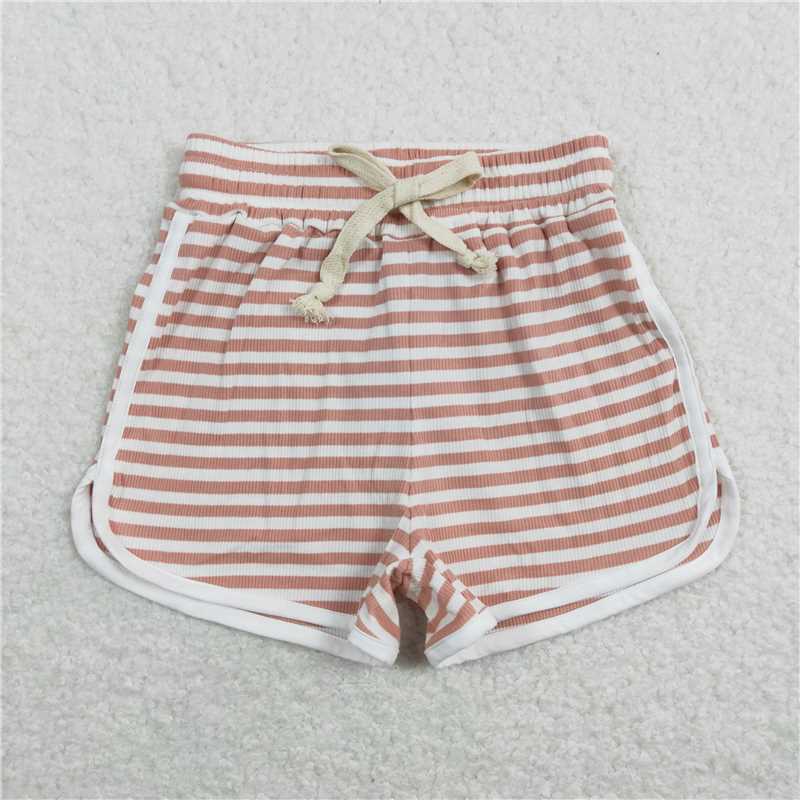 6.23 RTS NO MOQ Baby Girls Summer Pants SS0211 Pink Stripes Cotton Sports Design Shorts