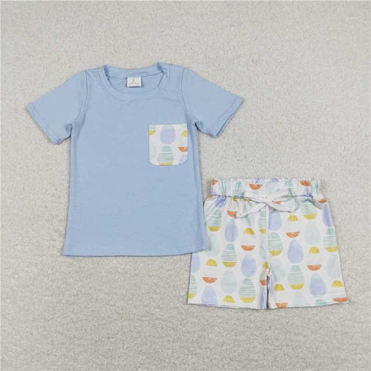 RTS NO MOQ Baby Boys kids Summer Sets BSSO0366 Blue Short Sleeve Top Stripes Shorts Outfits Clothes Sets