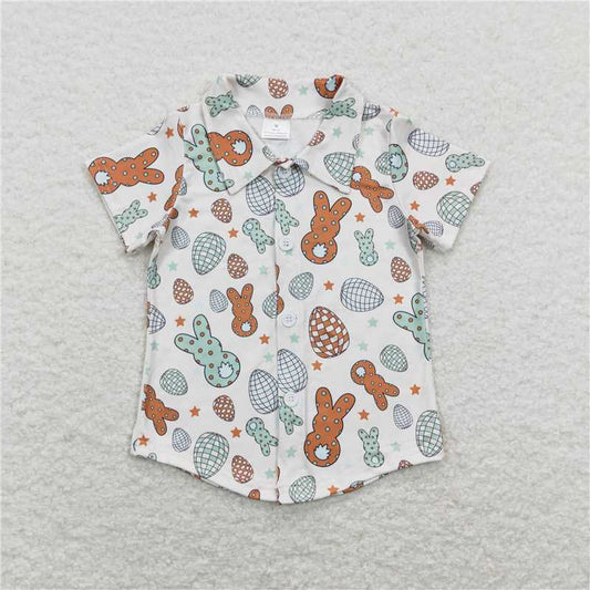 5.21  RTS NO MOQ Summer Baby Boys Shirt BT0529 Easter Bunny Rabbit Buttons Tee Shirts Tops