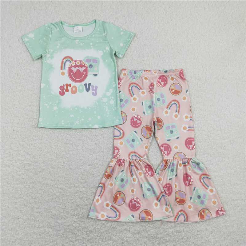 7.2 RTS NO MOQ Baby Girls Summer Kids Sets GSPO1254 Tee Shirts Bell Pants Outfits Clothes Sets