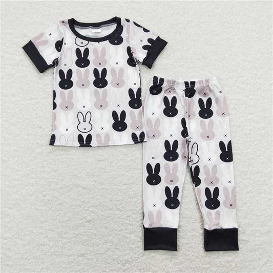 RTS NO MOQ Baby Boys Summer Sets BSPO0317 Easter Black Rabbits Short Sleeve Tops Pants Pajamas Clothes Sets
