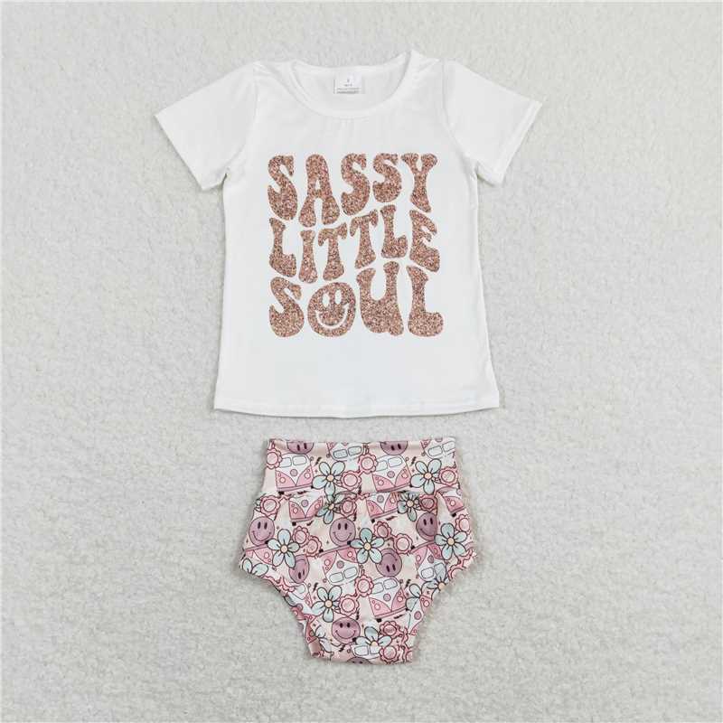 RTS NO MOQ Baby Girls Summer Outifts GBO0207 Sassy Little Soul Bummies Clothes Sets