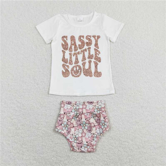 RTS NO MOQ Baby Girls Summer Outifts GBO0207 Sassy Little Soul Bummies Clothes Sets