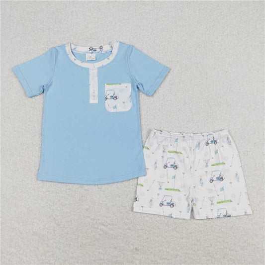 BSSO0615 Baby Boys Blue Top matching Golf Shorts Outfit