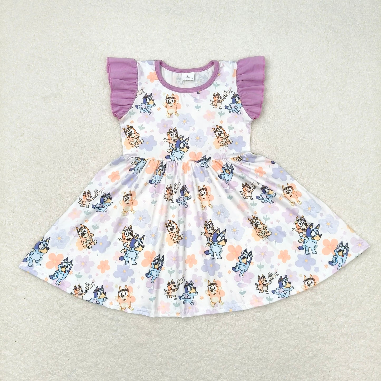 7.30 RTS NO MOQ Summer Baby Girls Dresses GSD1079 Blue Dogs Flowers Flutter Sleeve Knee Length Dresses