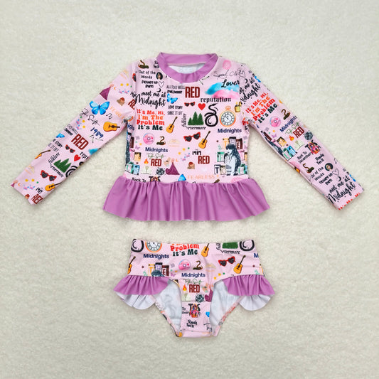 S0292 Baby Girls Sibling Long Sleeve Singer Top Bummie Swimsuits