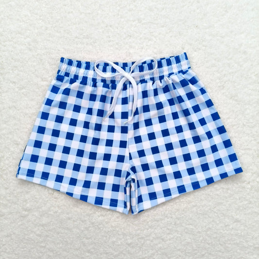 RTS NO MOQ Baby Boys Summer pants S0232 Blue White Checkered Trunks Swimsuits