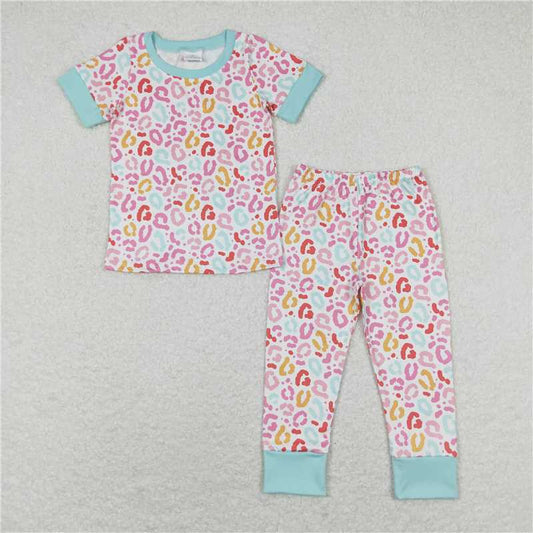 RTS NO MOQ Baby Girls Summer Kids Sets GSPO1386 Pink Leopard Shirt Top Pants Pajamas Clothes Sets