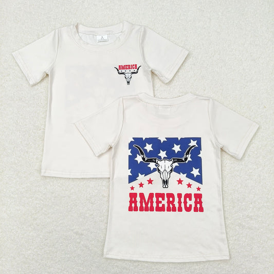 RTS NO MOQ Summer Baby Girls Short Sleeve GT0465 Cow 4th Of July Tee Shirts Tops