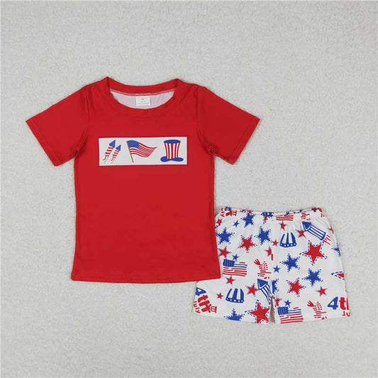 RTS NO MOQ Baby Boys kids Summer Sets BSSO0726 Flags Short Sleeve Top 4th Of July Shorts Clothes Sets