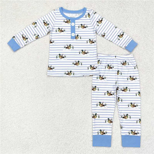 6.26 RTS NO MOQ Baby Boys Sets BLP0554 Blue Stripes Ducks Top Pants Pajamas Clothes Sets