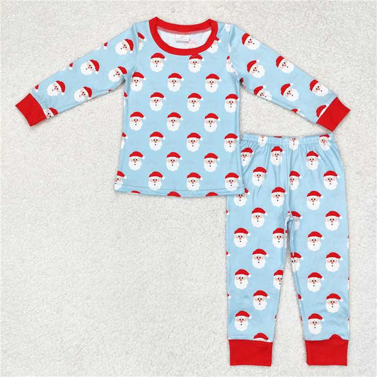6.26 RTS NO MOQ Baby Boys Sets BLP0523 Christmas Blue Red Santa Shirt Top Pants Pajamas Clothes Sets