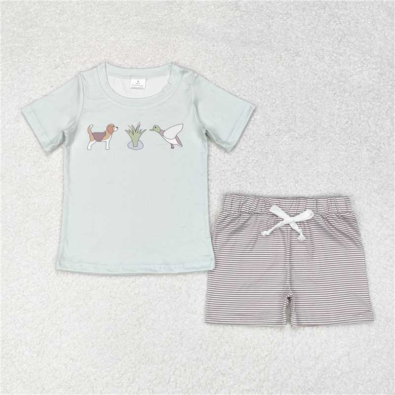 RTS NO MOQ Baby Boys kids Summer sets BSSO0980 Carrot Green Short Sleeve Orange Plaid Shorts Set