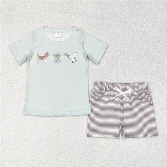 RTS NO MOQ Baby Boys kids Summer sets BSSO0980 Carrot Green Short Sleeve Orange Plaid Shorts Set