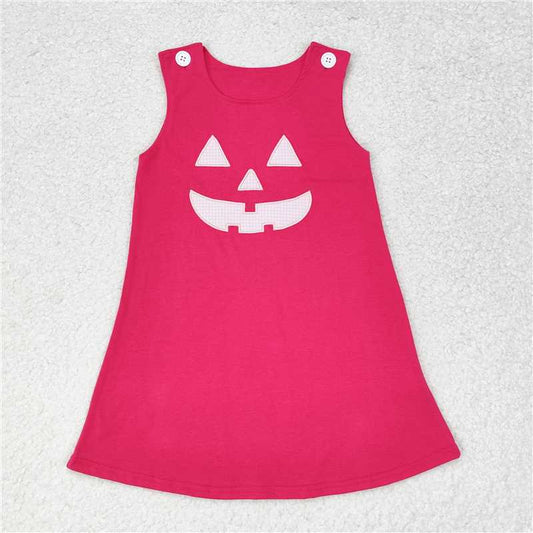 7.9 RTS NO MOQ Summer Baby Girls Dresses GSD1361 Pink Halloween Face Knee Length Dresses