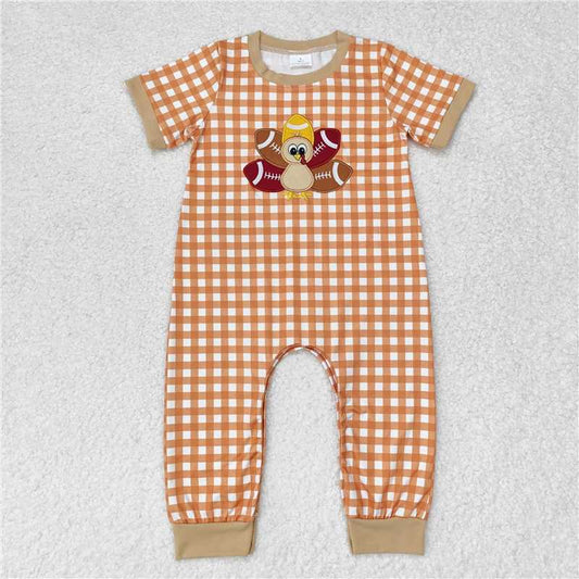 RTS NO MOQ Baby Boys Summer Bodysuit SR1887 Turkey Thanksgiving Checkered Short Sleeve Rompers