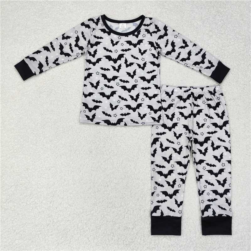 BLP0520  Baby Boys Halloween Grey Bats Top Pants Bamboo Pajamas Clothes Sets