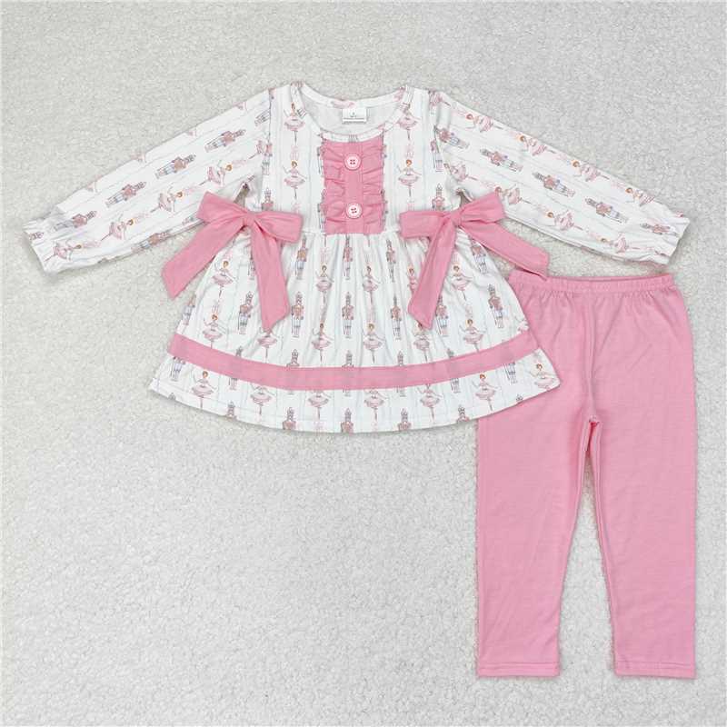 GLP1283 Baby Girls Nutcracker Bows Tunic Top Legging Pants Clothes Sets