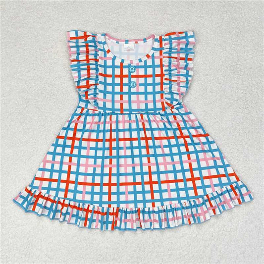 7.9 RTS NO MOQ Summer Baby Girls Dresses GSD1331 Green Checkered Ruffle Knee Length Dresses