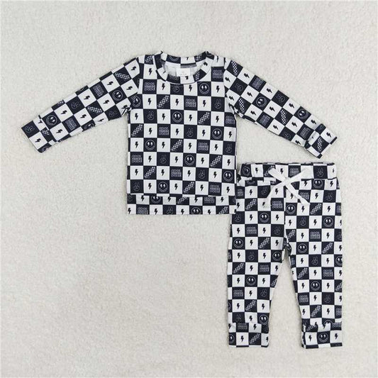 6.26 RTS NO MOQ Baby Boys Sets BLP0567 Western Black Checkered Top Pants Pajamas Clothes Sets