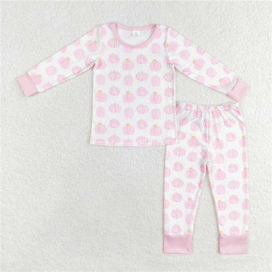 GLP1188 Baby Girls Pink Pumpkin Top Pants Pajamas Clothes Sets