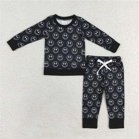 6.26 RTS NO MOQ Baby Boys Sets BLP0565 Western Black Smile Top Pants Pajamas Clothes Sets