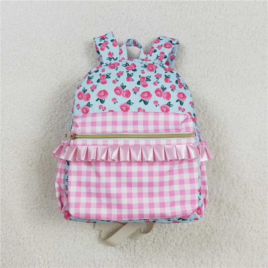 RTS NO MOQ Baby Kids Backpacks BA0217 Pink Flowers Checkered Zip Back Bags