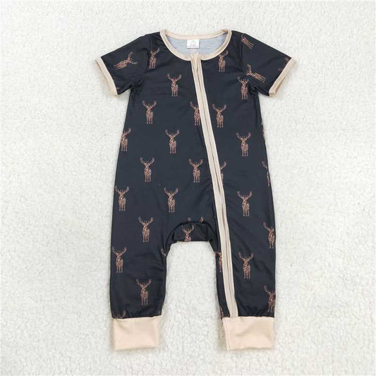 RTS NO MOQ Baby Boys Summer Bodysuit SR1896 Camo Deers Bamboo Short Sleeve Zip Rompers