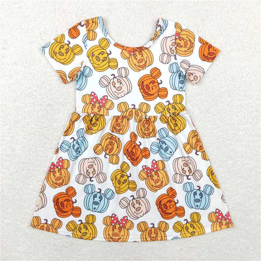 6.21 RTS NO MOQ Summer Baby Girls Dresses GSD1367 Halloween Pumpkin Knee Length Dresses