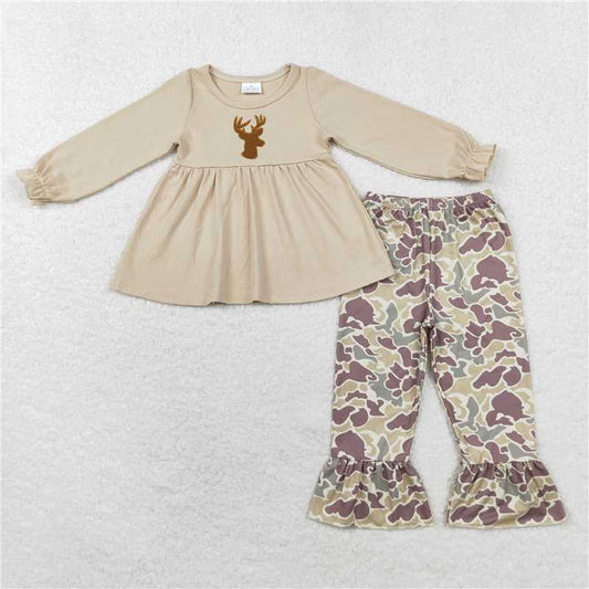 GLP1284 Baby Girls Deer Long Sleeve Tunic Camo Pants Hunting Clothes Sets