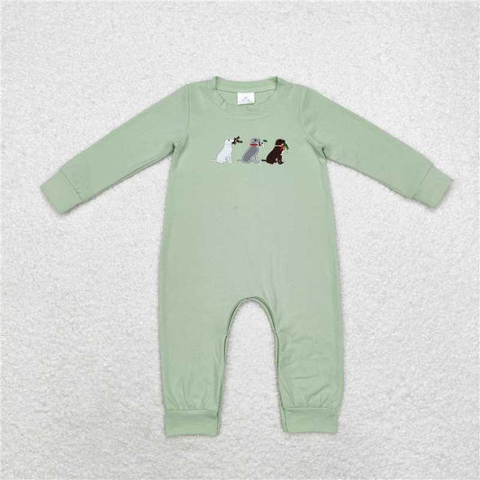5.14 RTS NO MOQ Baby Boys Bodysuit LR1496 Boys Green Dogs Hunting Dogs Long Sleeve Rompers
