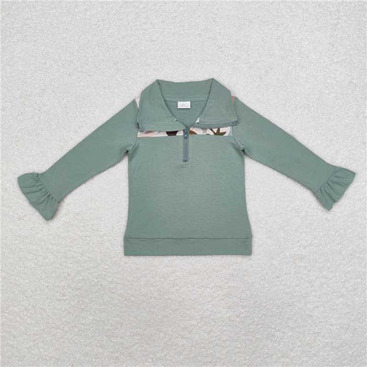 RTS NO MOQ Baby Girls Long Sleeve GT0669 Camo Dog Ducks Long Sleeve Zip Pullovers Tops