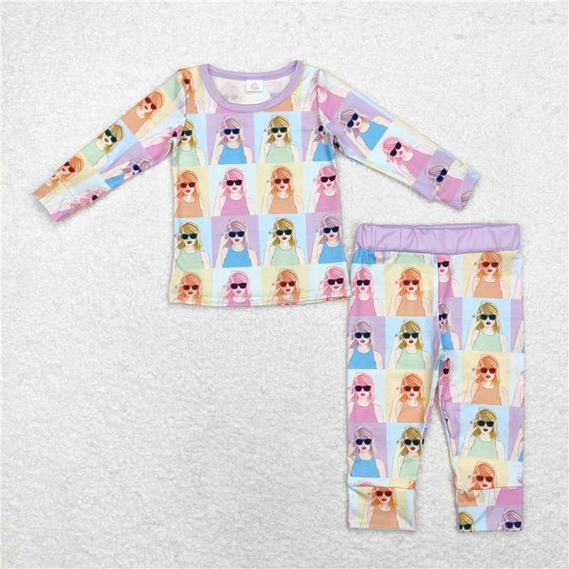 GLP1426 Baby Girls Singer Lavender Bamboo Pajamas Clothes Sets