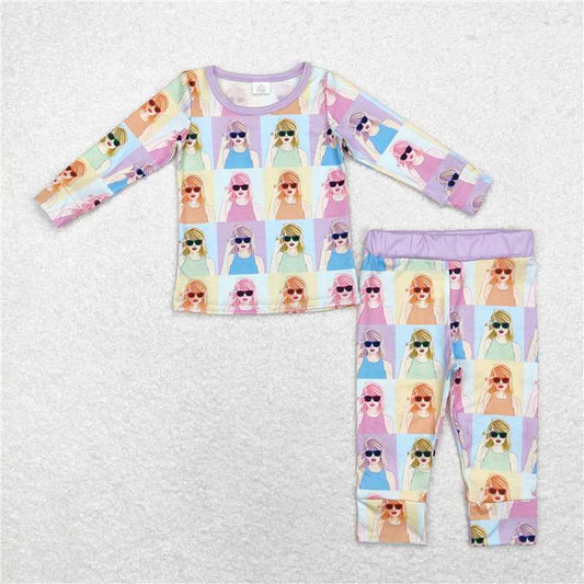 GLP1426 Baby Girls Singer Lavender Bamboo Pajamas Clothes Sets