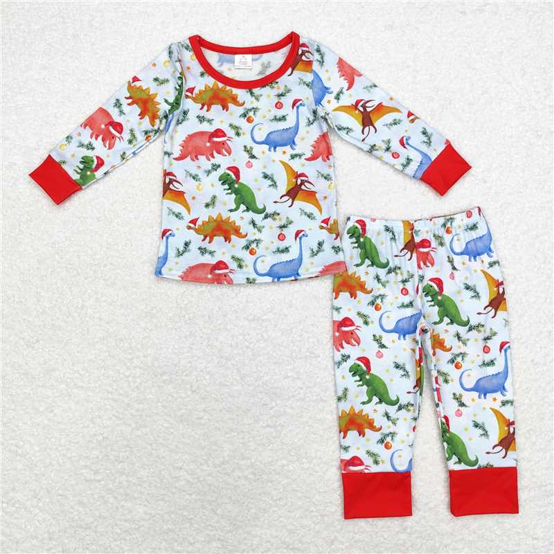 6.26 RTS NO MOQ Baby Boys Sets BLP0664 Christmas Dinosaurs Bamboo Pajamas Clothes Sets