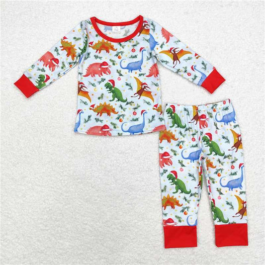 6.26 RTS NO MOQ Baby Boys Sets BLP0664 Christmas Dinosaurs Bamboo Pajamas Clothes Sets