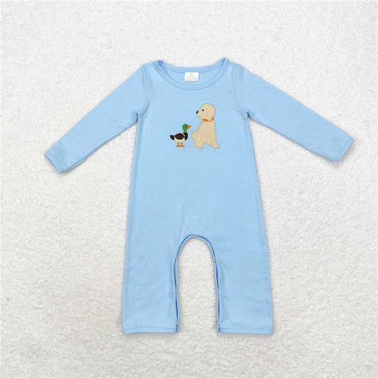 6.4 RTS NO MOQ Baby Boys Bodysuit LR0994 Long Sleeve Dog Duck Blue Rompers