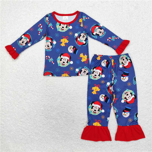 GLP1537 Baby Girls Christmas Cartoon Mouse Top Pants Pajamas Clothes Sets