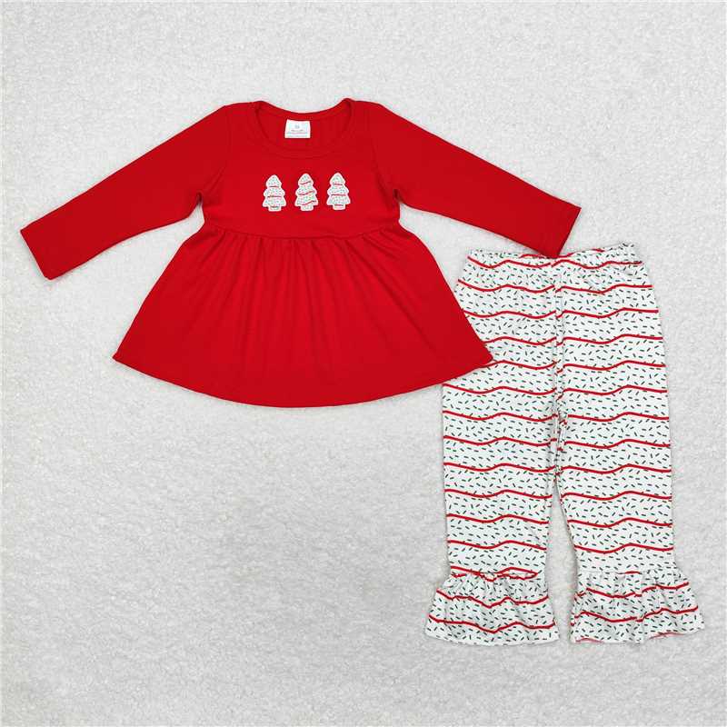 GLP1525 Baby Girls Christmas Tree Cakes Tunic Bell Pants Clothes Sets