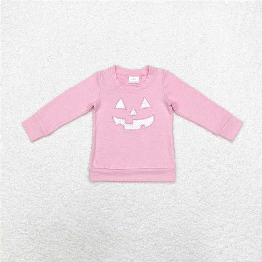RTS NO MOQ Baby Girls Long sleeve GT0717 Halloween Pink Smile Face Long Sleeve Tee Shirts Tops