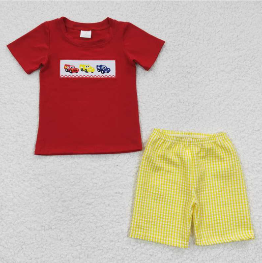 RTS NO MOQ Baby Boys kids Summer Sets BSSO1003 Red short-sleeved plaid shorts suit