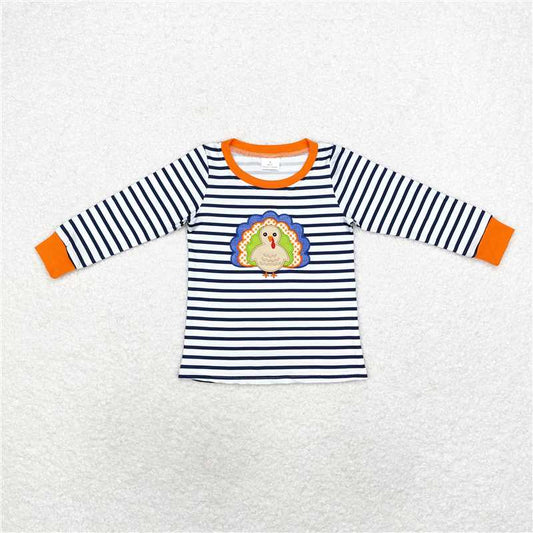 RTS NO MOQ Baby Boys Long Sleeve BT0818 Black Stripes Thanksgiving Turkey Tee Shirts Tops