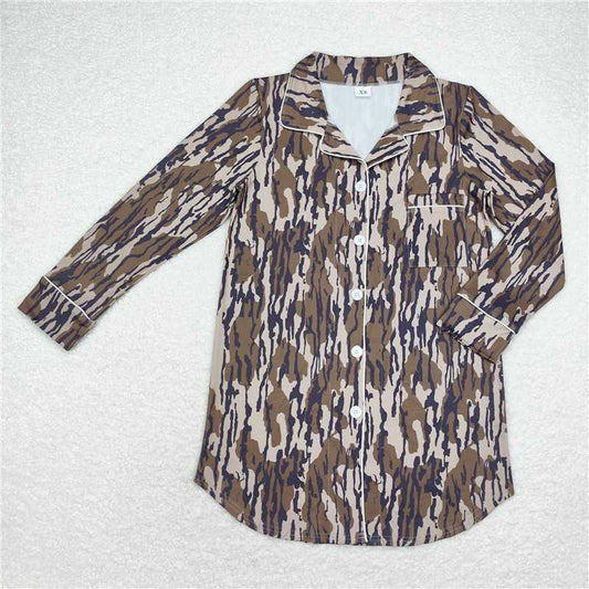 RTS NO MOQ Adult Women Long sleeve GT0696 Camo Bottomland Fall Buttons Lounge Tops Pajamas