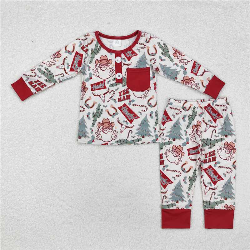 RTS NO MOQ Baby Boys Sets BLP0620 Christmas Western Santa Cactus Bamboo Pajamas Clothes Sets
