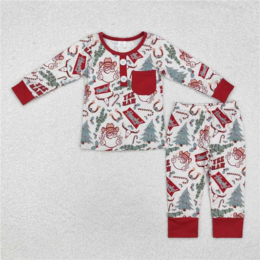 RTS NO MOQ Baby Boys Sets BLP0620 Christmas Western Santa Cactus Bamboo Pajamas Clothes Sets